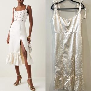 Markarian white satin jacquard floral midi dress bridal siz 10 NEW! New w/ tags!